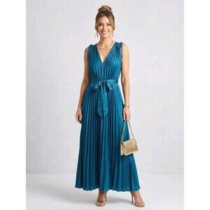 Dress Forum Los Angeles Teal Blue Pleated Maxi Dress NWT Size M Formal Wedding